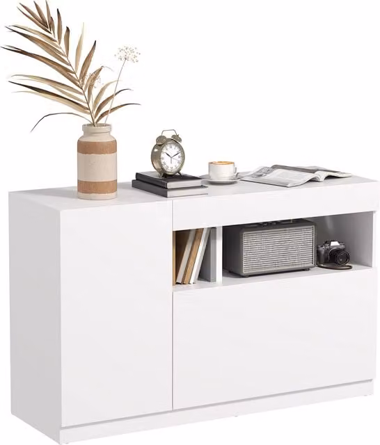 Credenza Moderna con Ante Ammortizzate ¨C Xylo ¨C Bianco con Ripiani Regolabili