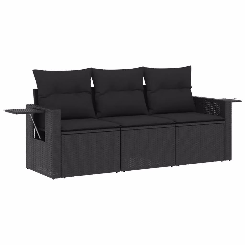 Set Divani da Giardino vidaXL in Polyrattan Nero con Cuscini e Tavolino da Esterno – 2