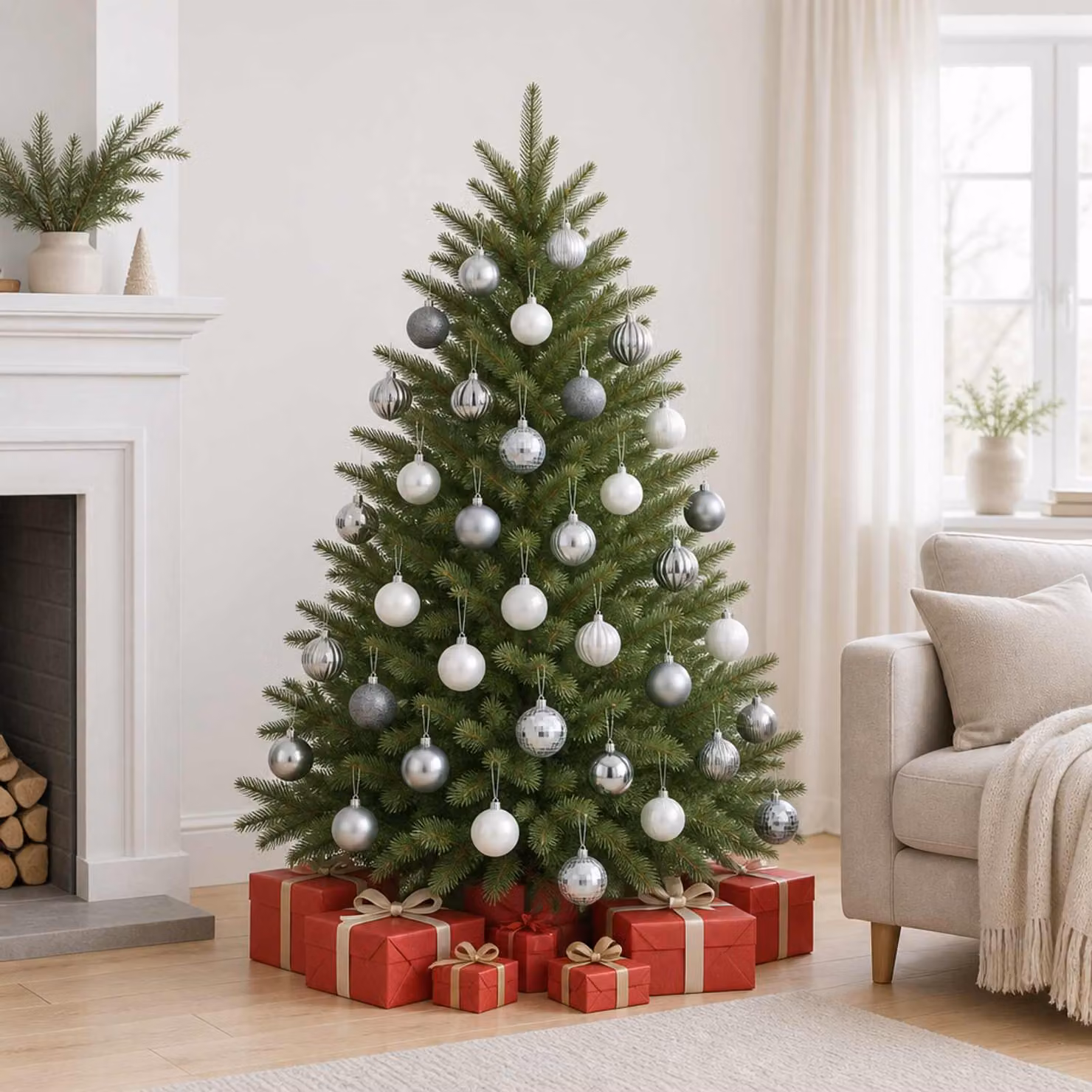 vidaXL Set di Palline di Natale 75 pz Bianco e Grigio 6 cm Polistirolo