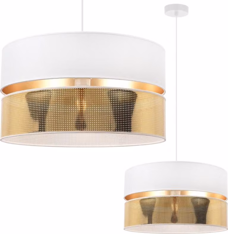 Asti Duo Lampada A Sospensione Bianca 1 Paralume Piatto Bianco Dorato Ts 40Cm