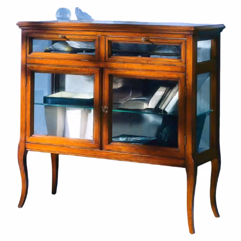 Vetrina classica in legno con 2 porte e 2 ribalte finitura bassano Mobili 2G L: 100 cm, P: 38 cm, H: 95 cm