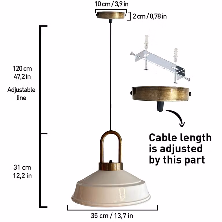 Lampada a sospensione Asletl Ø35 cm, lampada a sospensione industriale in metallo bianco-bianco