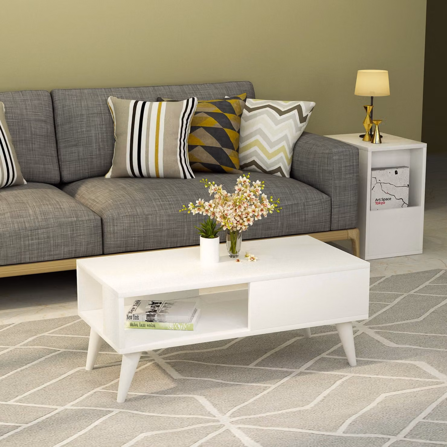 Skye Decor, Seul - White, tavolini, bianco, truciolato melaminico, 90 x 40 x 45 cm