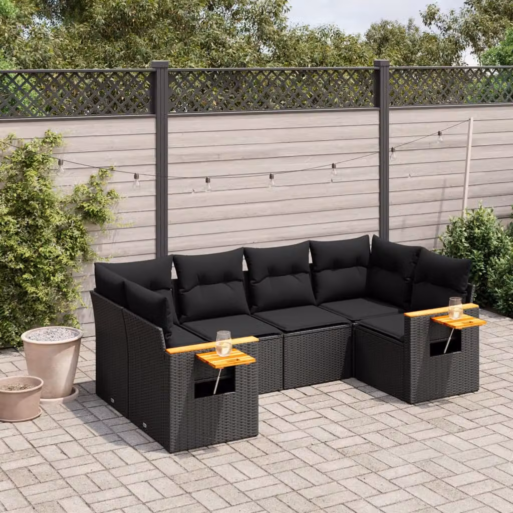 Set Divano da Giardino a L vidaXL 6 pz in Polyrattan Nero con Cuscini e Tavolino – 1