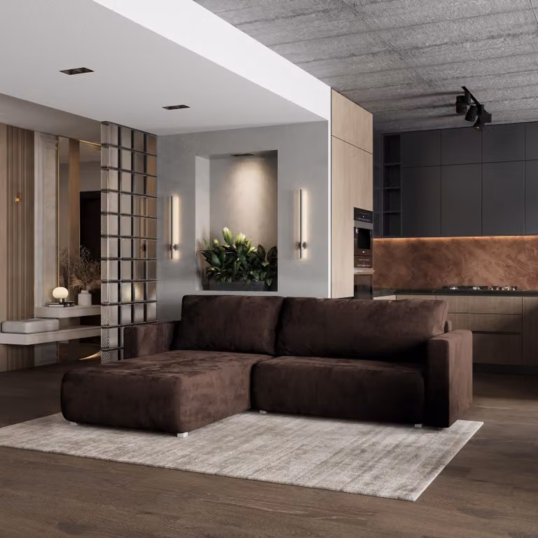 Divano angolare Masseno TURIN M con funzione letto a L, divano con box letto, divano da salotto, divano, divano, divano letto, set di divani - marrone, MONOLITH 29