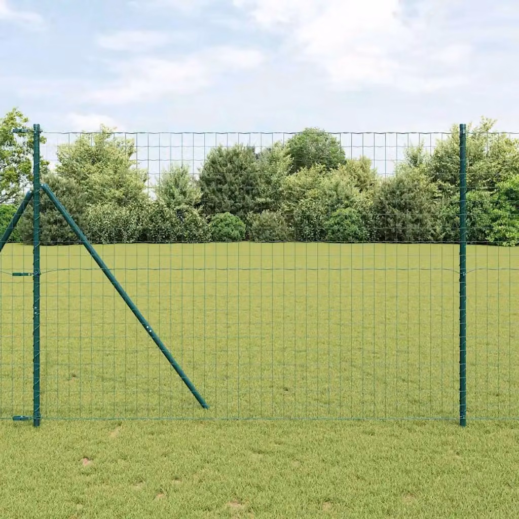 Recinzione in acciaio rivestita in PVC verde vidaXL con fissaggio a terra, L: 10 m, H: 1,5 m – 1