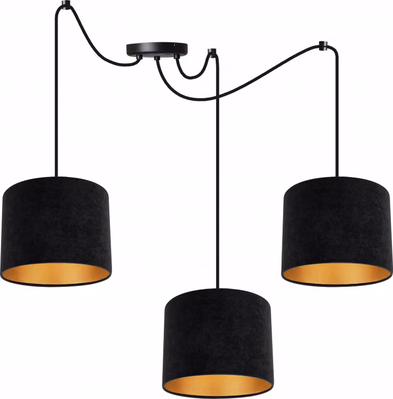 Elegante Lampada A Sospensione A Ragno, Paralume In Velluto Dorato