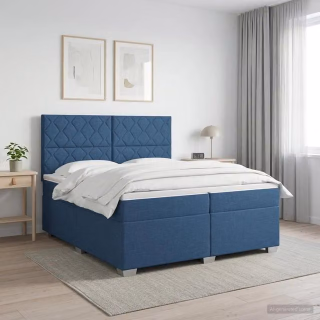 Letto box spring con materasso vidaXL in tessuto blu e bianco con molle a tasche L/P/H: 200 x 200 x 34 cm – 1
