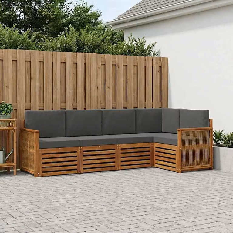 Set di divani da esterno vidaXL a forma di L in legno di acacia con cuscini, beige e antracite