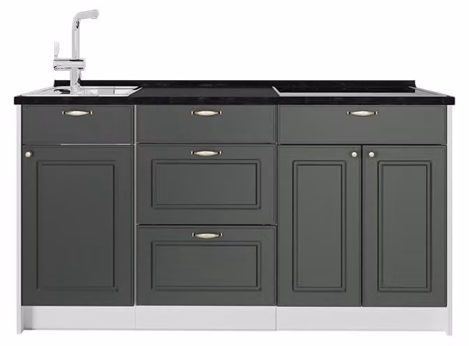 Cucine componibili piccole Vicco Fame-Line Verde-oro country/Bianco 150 cm piano di lavoro Antracite, Model 70422