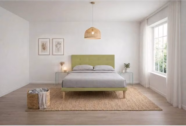 Letto imbottito Matrimoniale 180x200 cm Button - Con rete,Microfibra,Tè verde