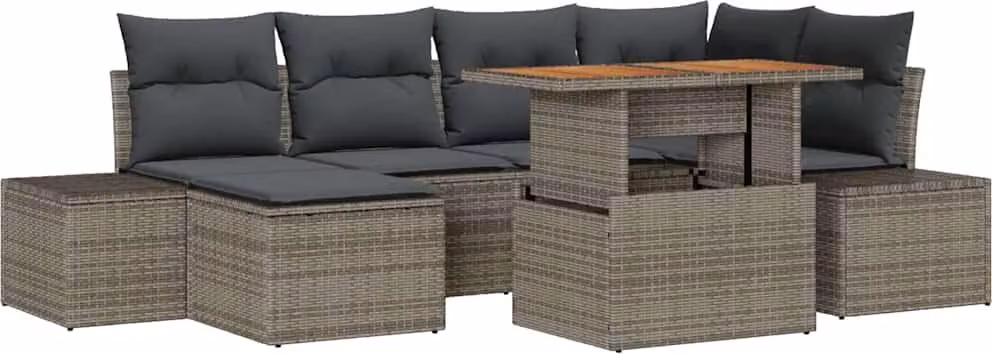 Set Divano da Giardino 7 pcs Grigio Poly Rattan