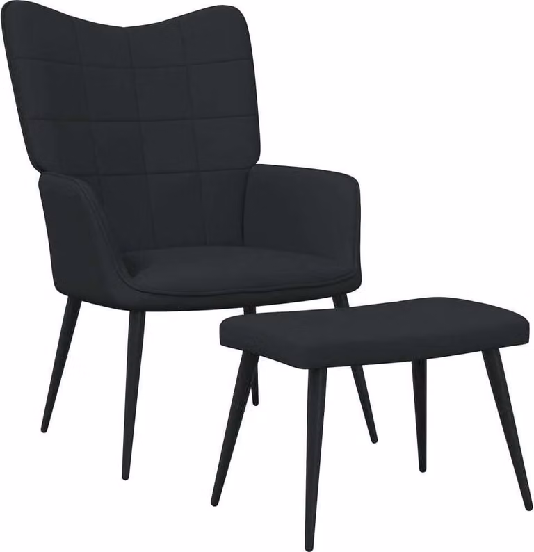 Sedia Relax con Sgabello Nero in Tessuto