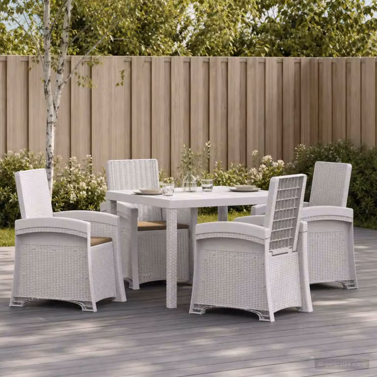 Set da pranzo per giardino e terrazzo vidaXL in rattan sintetico da 5 pezzi, colore bianco e beige