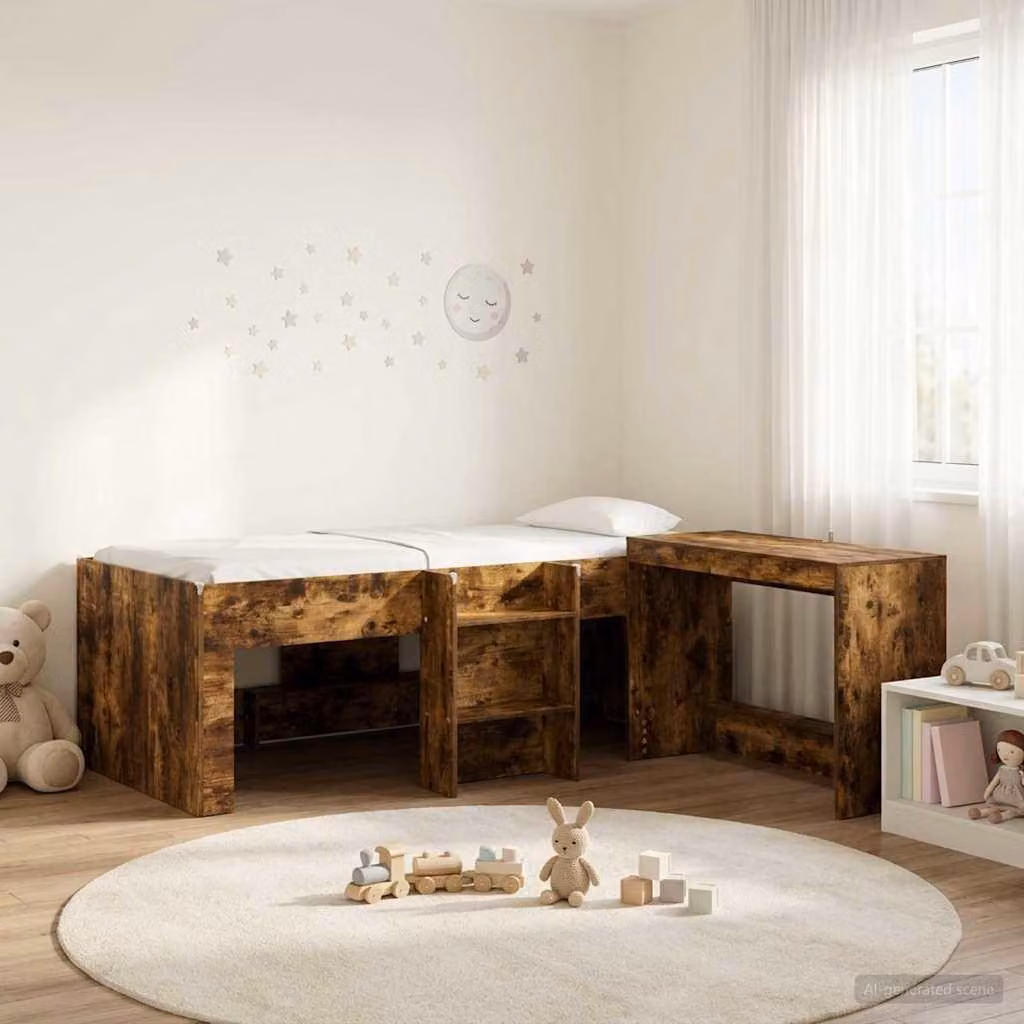 Maison Exclusive - Letto a soppalco con scrivania per bambini, 2 pezzi, legno di quercia affumicata