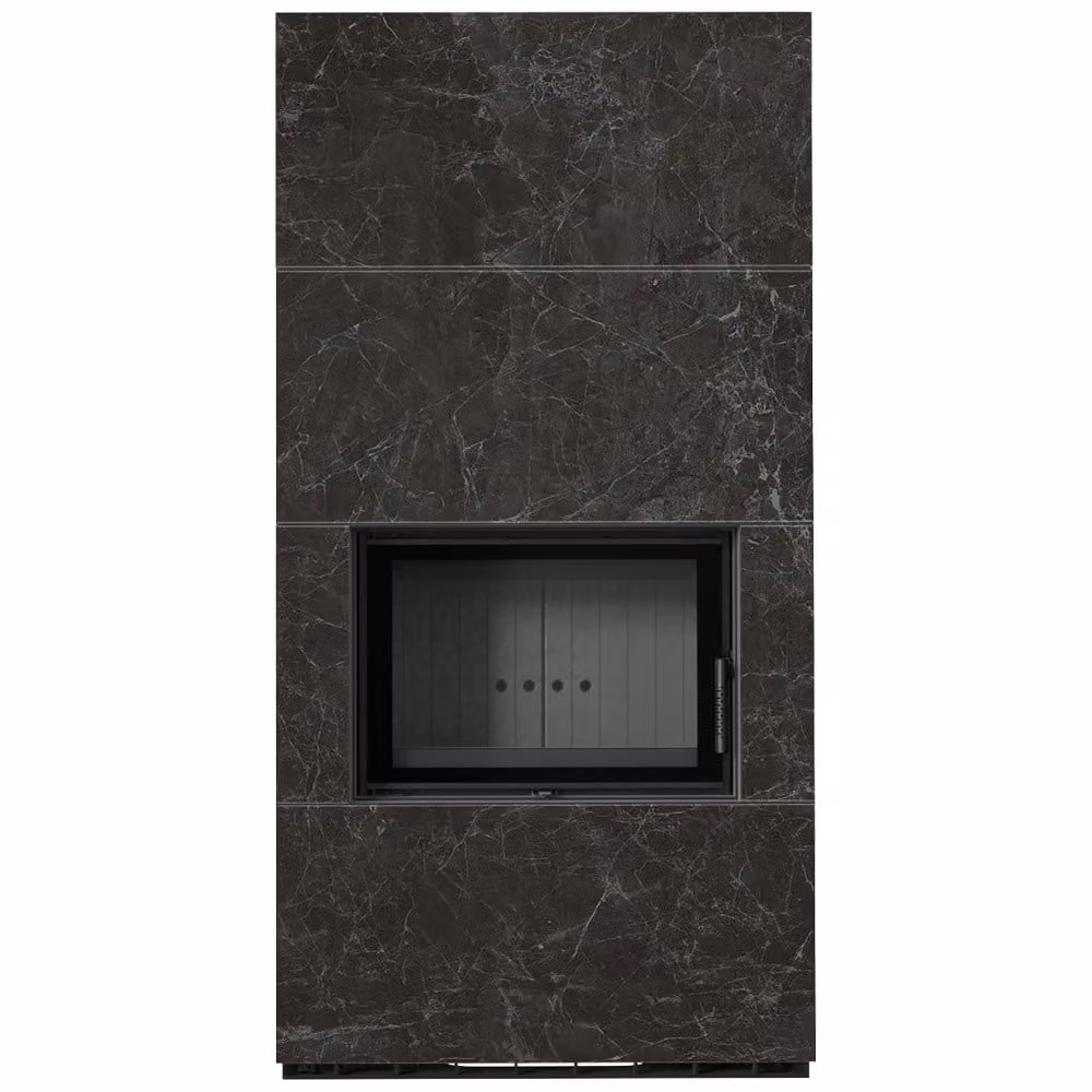 Kit caminetto KRATKI FLOKI BOX 8 kW Ø 160 Sinterizzazione al quarzo NATURALI NERO GRECO rivestimento nero