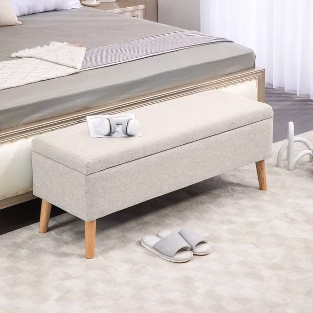 Panca contenitore REDOM beige effetto lino L: 120 cm, P: 39 cm, H: 45 cm