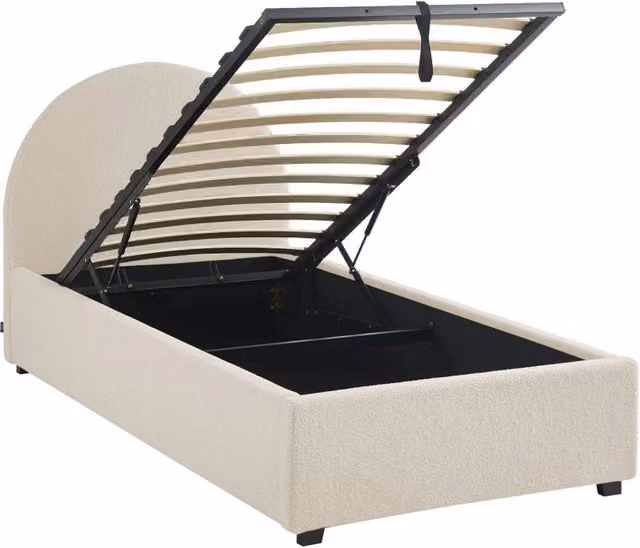 Letto con contenitore e testiera imbottita in bouclé bianco Sweeek L/P/H: 90 x 190 x 104 cm – 1