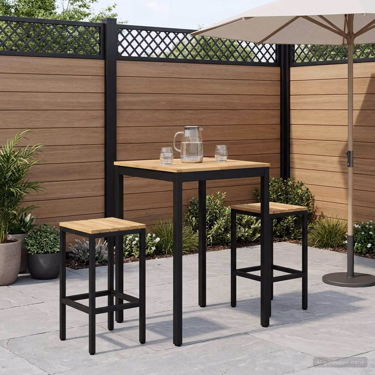 vidaXL Tavolo Bar da Giardino NAARDEN in Legno di Acacia Bianco e Nero L: 70 cm, P: 68,5 cm, H: 105 cm