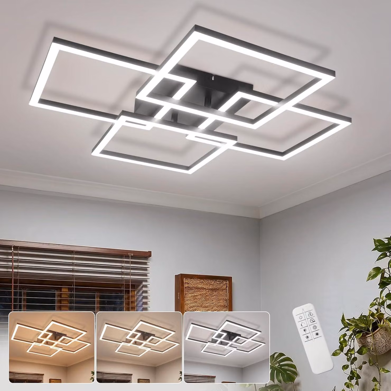 ZMH Lampada da soffitto a LED per soggiorno, dimmerabile 43W, lampada da soffitto per soggiorno con telecomando, lampada angolare per camera da letto