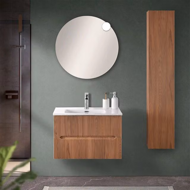 Mobiletto bagno sospeso Bali noce canaletto con ante a cassetto e chiusura soft close L: 70 cm