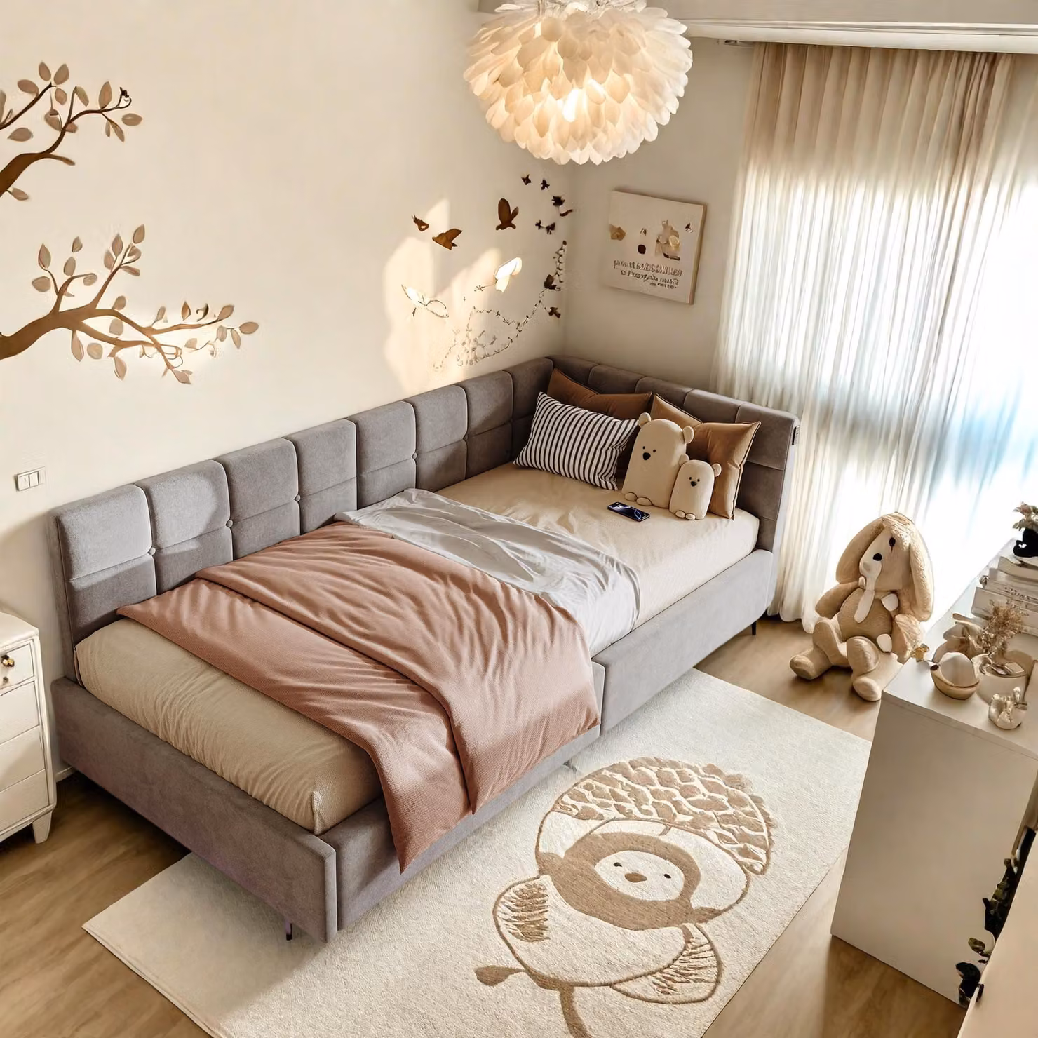 ProximaX Letto galleggiante in velluto grigio, 90x200 cm, con illuminazione a LED, connessioni USB e di tipo C - Letto singolo moderno con memoria di pressione e luce con telecomando