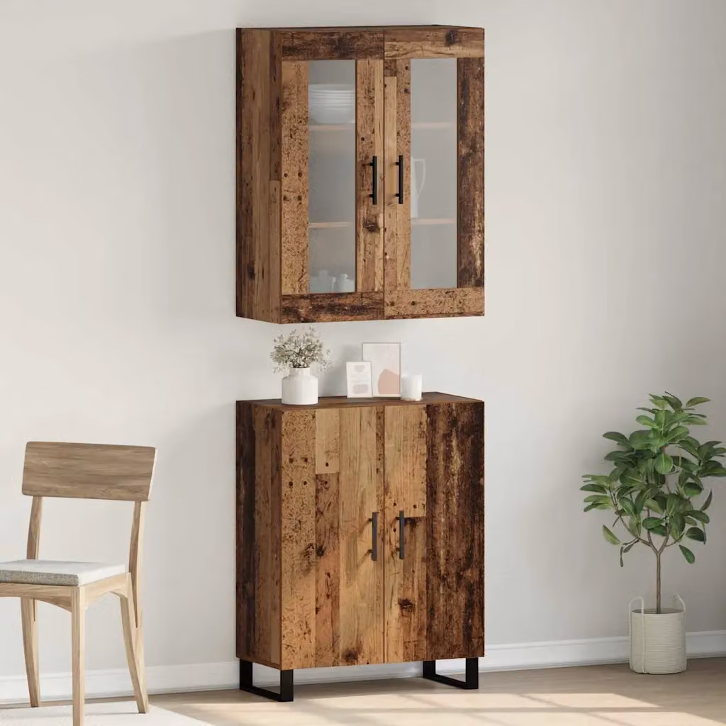 Set di 2 credenze vidaXL in legno vecchio marrone per soggiorno e sala da pranzo L/P/H: 69,5 x 34 x 180 cm – 1