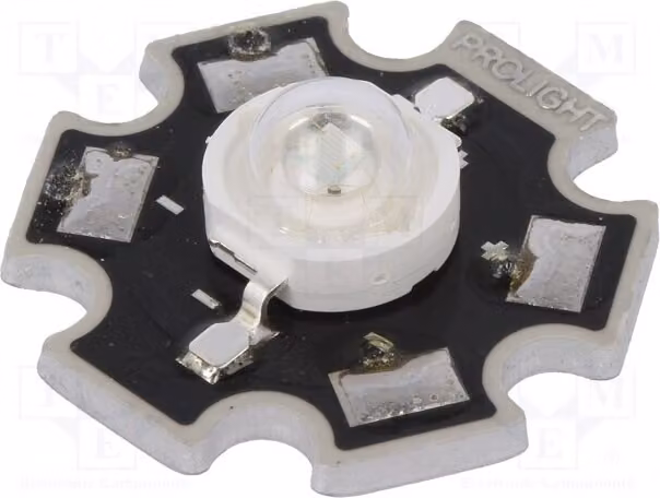 1 diodo ad alta potenza, angolo di emissione 130°, lunghezza d'onda 455-475 nm, colore blu, corrente nominale 700 mA, tipo STAR. Potenza massima: 3W. Modello: PM2E-3LBS-SD. LED ad alta efficienza