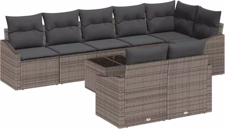 Set di divani con cuscino 9 pcs Grigio polyrattan