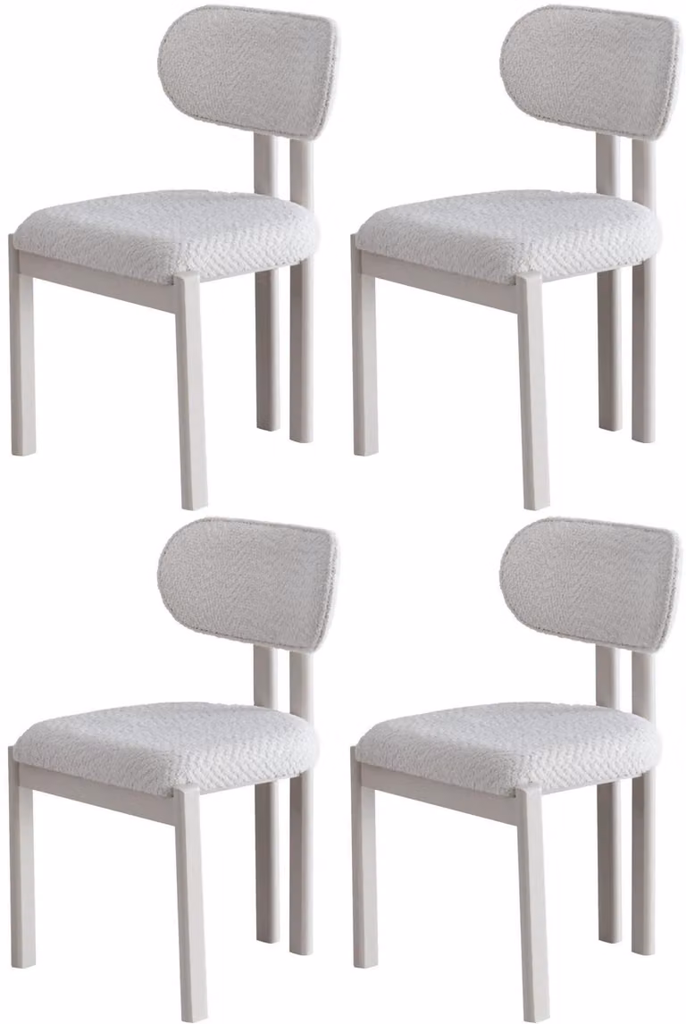 Sedia da pranzo moderna, bianca, imbottita, set di 4 sedie in tessuto con schienale