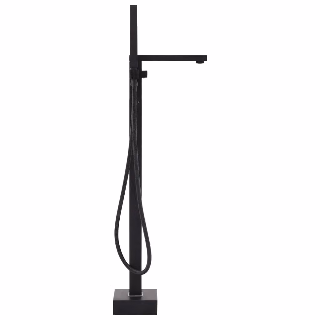 Rubinetto per vasca da bagno indipendente in acciaio inox con set doccia, colore nero opaco, Altezza: 90 cm – 2