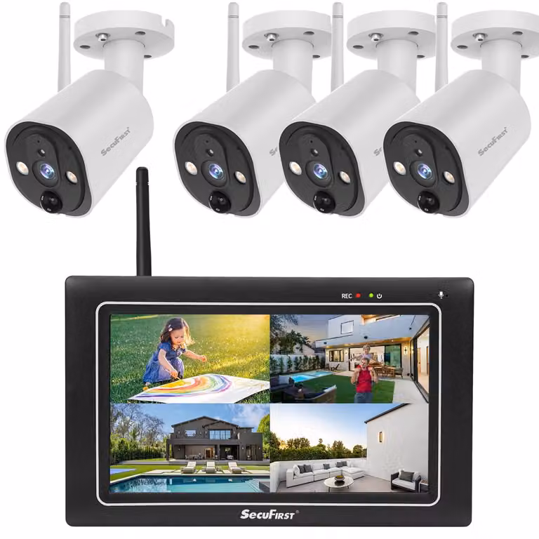 Kit di videosorveglianza con monitor touchscreen da 7 pollici, dotato di 4 telecamere 2K HD e sistema di sicurezza wireless Wi-Fi