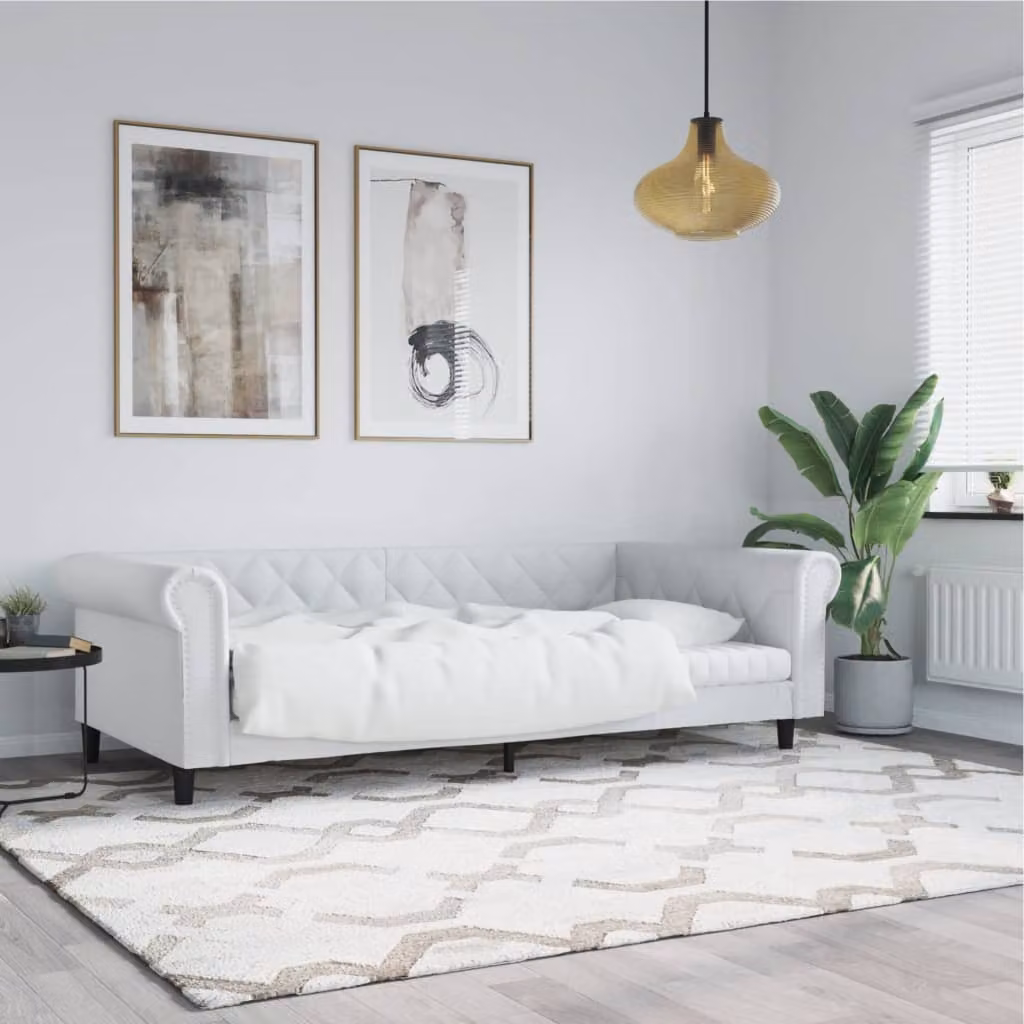 Letto da giorno vidaXL in similpelle bianco, L/P/H: 90 x 200 x 68 cm