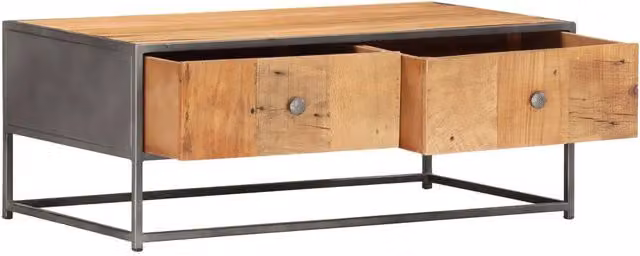 Tavolino da salotto rettangolare vidaXL in legno di teak, mango e acacia marrone con struttura in metallo stile industrial L: 50 cm, P: 50 cm, H: 35 cm – 1