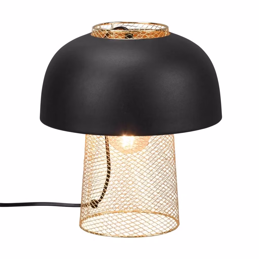 LÚZETE Lampada da tavolo Portobello in metallo nera con paralume a cupola e attacco E27 – 2