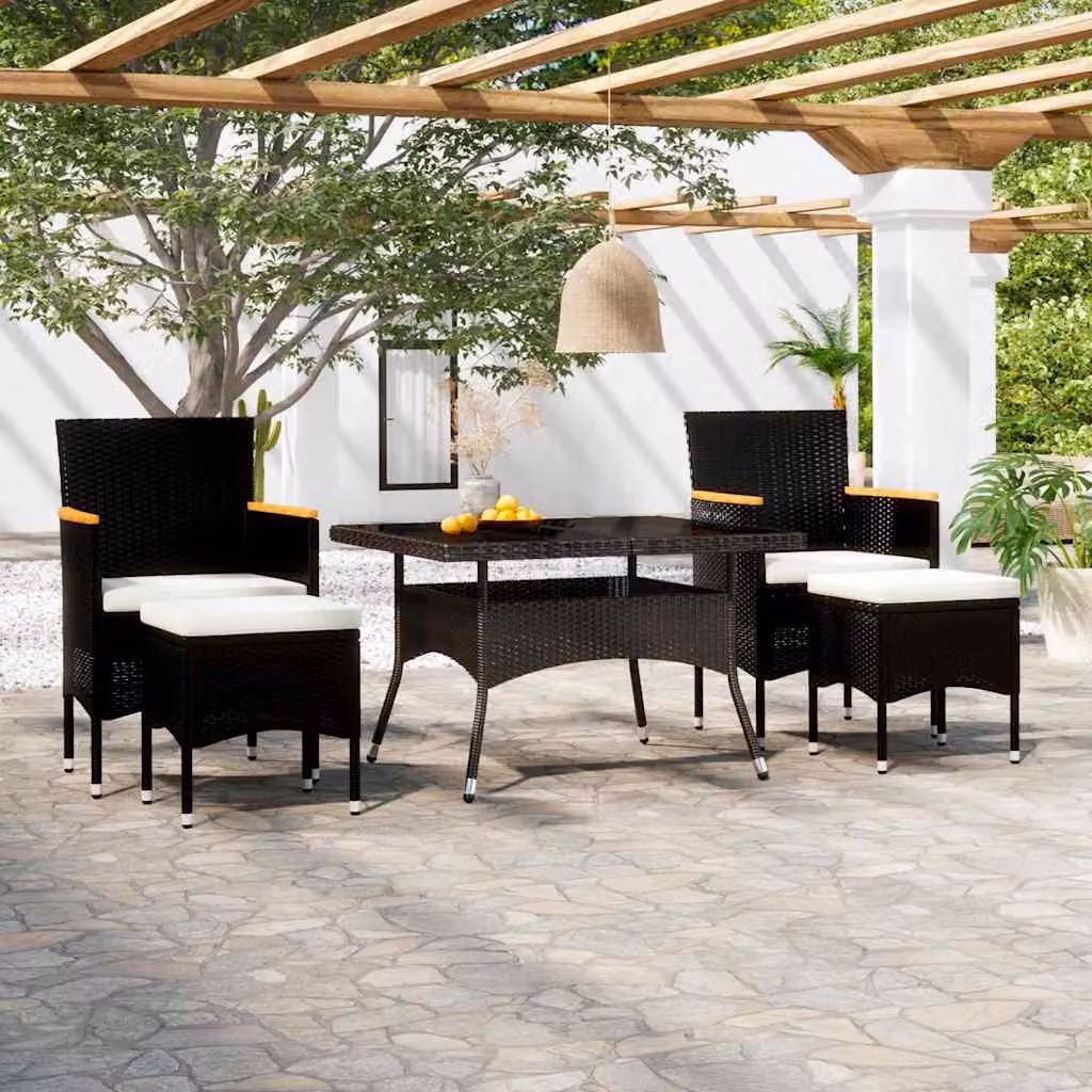 Set da giardino vidaXL in 5 pezzi in polyrattan e vetro temperato nero con tavolo quadrato in legno di acacia L: 120 cm, P: 75 cm, H: 75 cm – 1
