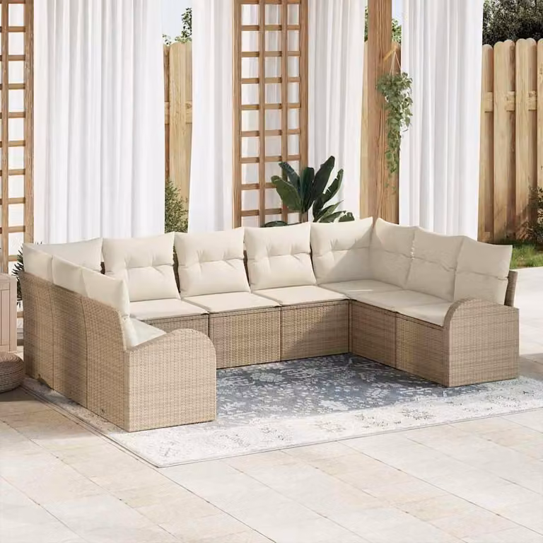 Maison Exclusive - Set Divano da Giardino 9 pcs Beige e bianco Poly Rattan