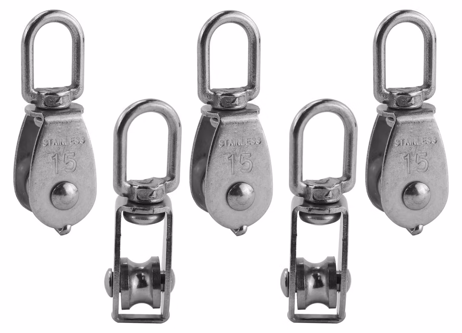Set di 5 rulli in acciaio inossidabile, acciaio 304, per funi, colore argento