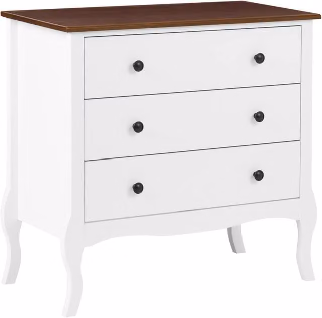 Comò Beliani in MDF e legno di gomma bianco con stile shabby chic e cassetti soft close
