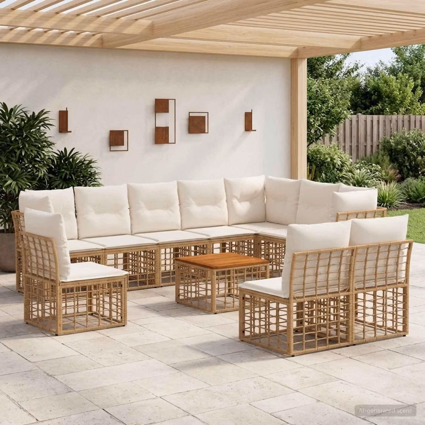Maison Exclusive - Set da esterno per divano, composto da 11 pezzi. Tessuto in poliestere, naturale e color crema