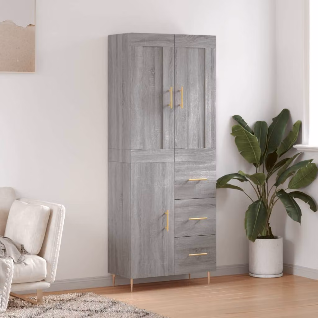 Credenza moderna vidaXL in legno e metallo, Grigio e Oro, L: 69,5 cm, P: 34 cm, H: 180 cm
