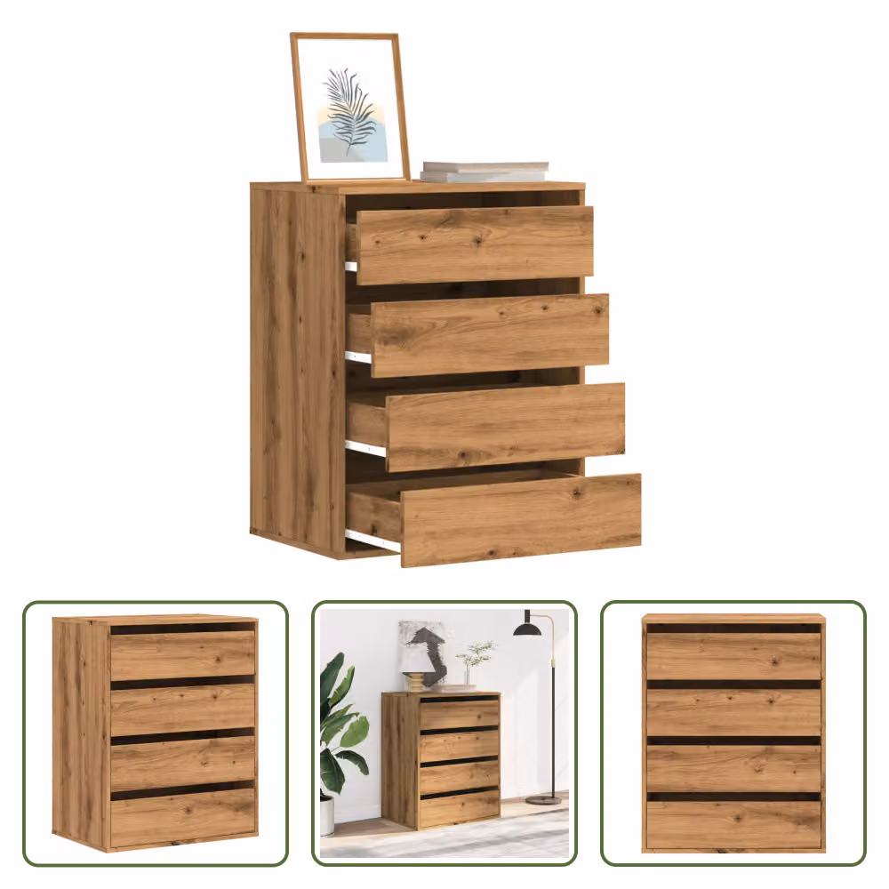 The Living Store Cassettiera Artisan in rovere 60x41x76 cm Materiale in legno