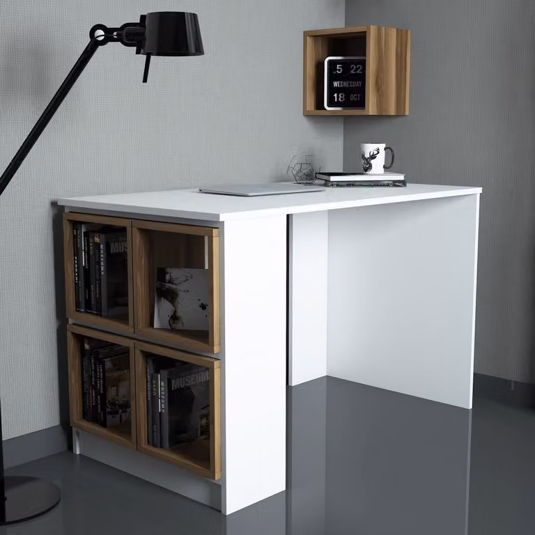 Skye Decor, Box - Bianco, Noce, Scrivania, Bianco, 100% PANNELLI DI PARTICELLE RIVESTITI IN MELAMINA, 120 x 65 x 75 cm