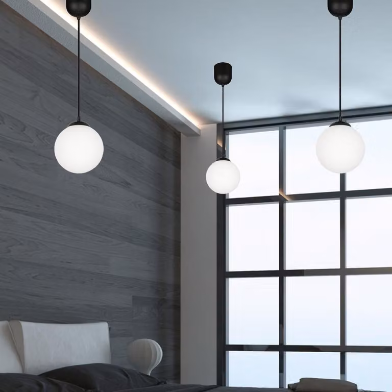 Lampada a sospensione nera, paralume in vetro, E14, BRONX 13-765