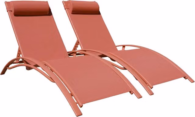 Set di 2 sedie a sdraio GALAPAGOS in textilene terracotta - alluminio terracotta