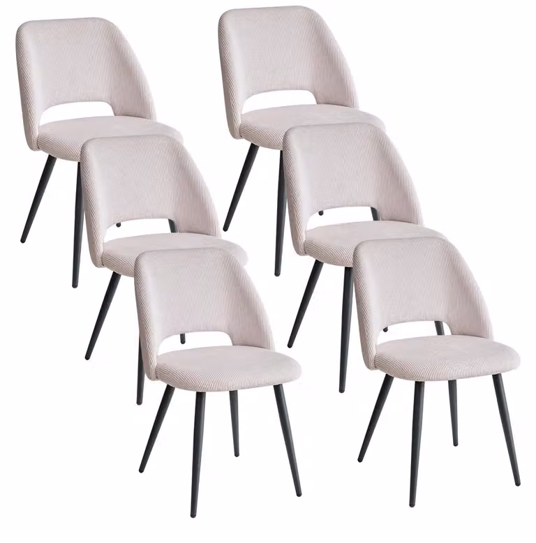 Set di 6 sedie da pranzo in tessuto, con seduta imbottita, struttura in metallo, design moderno e minimalista, facili da pulire, colore beige