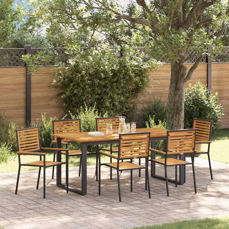 Maison Exclusive - Set da pranzo per esterno, 7 pezzi, legno massello di acacia nero
