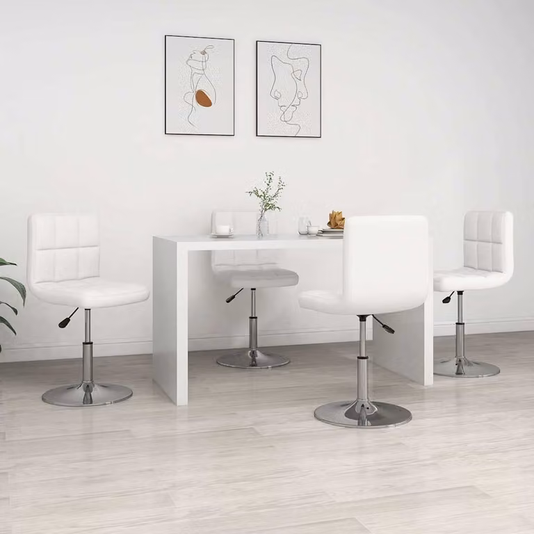 Set di 4 sedie da pranzo vidaXL bianche in similpelle con struttura in metallo e plastica, girevoli a 360 gradi e altezza regolabile, ideali per casa o ufficio