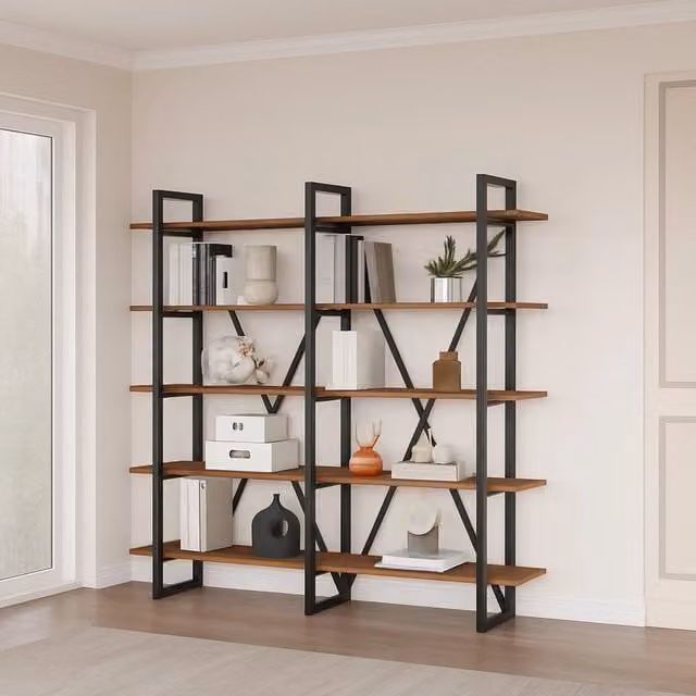 Libreria DMORA Colli con 5 Ripiani in Legno Marrone Noce L: 155 cm, P: 34 cm, H: 180 cm – 1