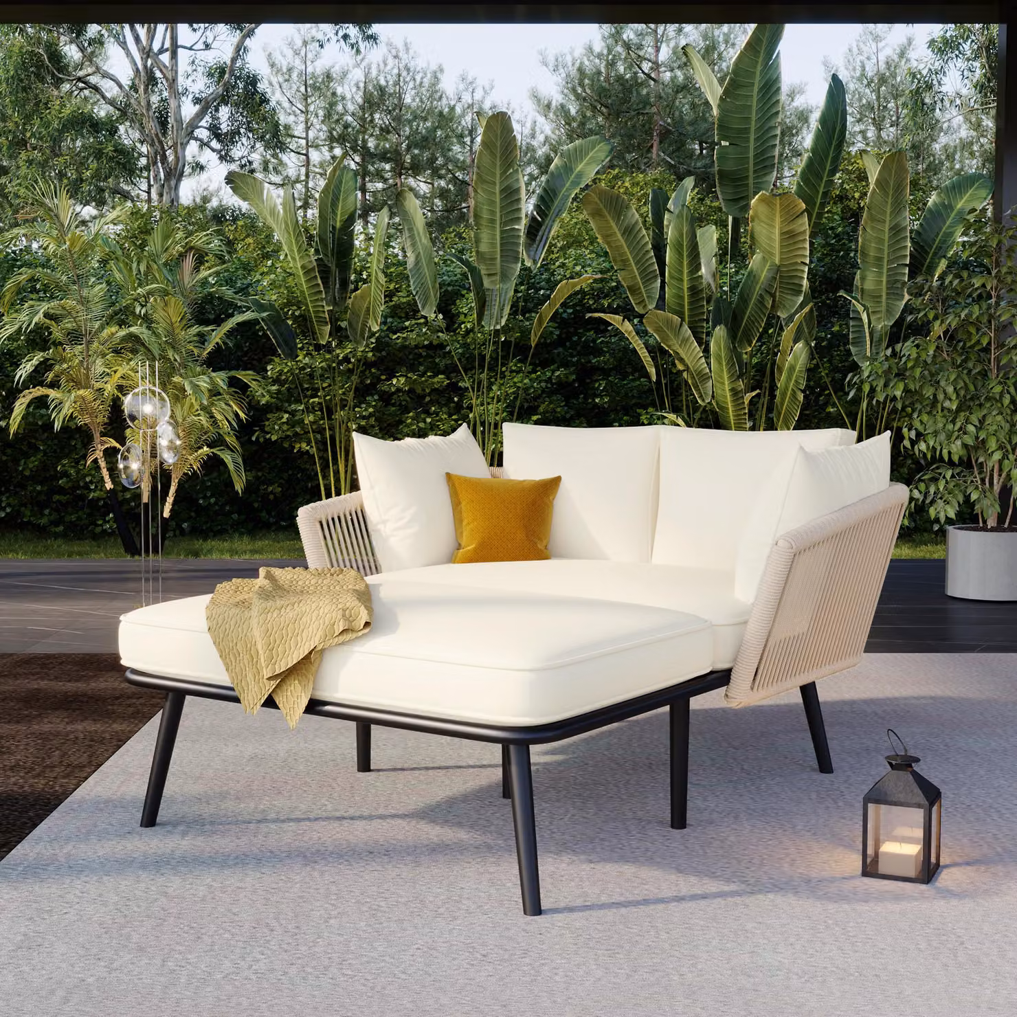 Divano da giardino con 2 cuscini e 2 imbottiture, lettino da esterno, salottino da giardino, set di mobili da balcone, mobili da salotto, mobili da terrazza; i cuscini sono sfoderabili